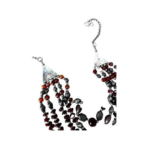 Vintage Agate and Silver Natural Stone Bead Necklace with Sterling Accents - Picture 6 of 7